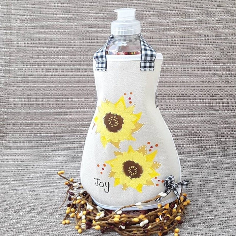 HAND PAINTED FALL SUNFLOWER DISH BOTTLE APRON